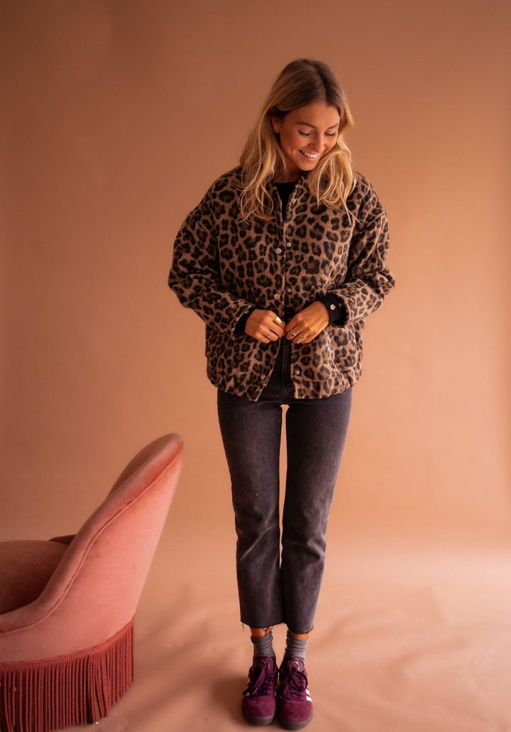 Leopard Print Oversized Quilted Jacket