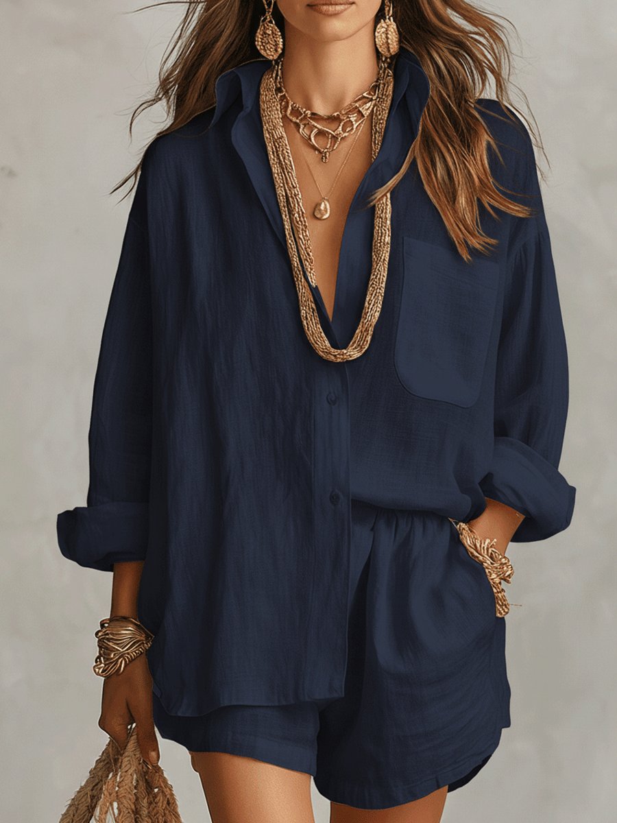 Oversized Linen Shirt and Shorts Set