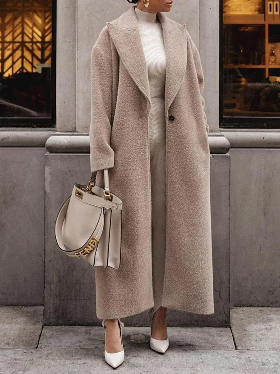 Oversized Long Wool-Blend Lapel Coat