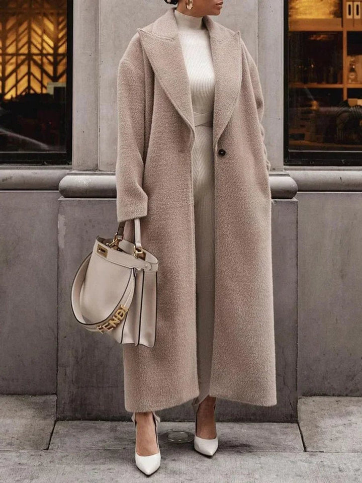 Oversized Long Wool-Blend Lapel Coat