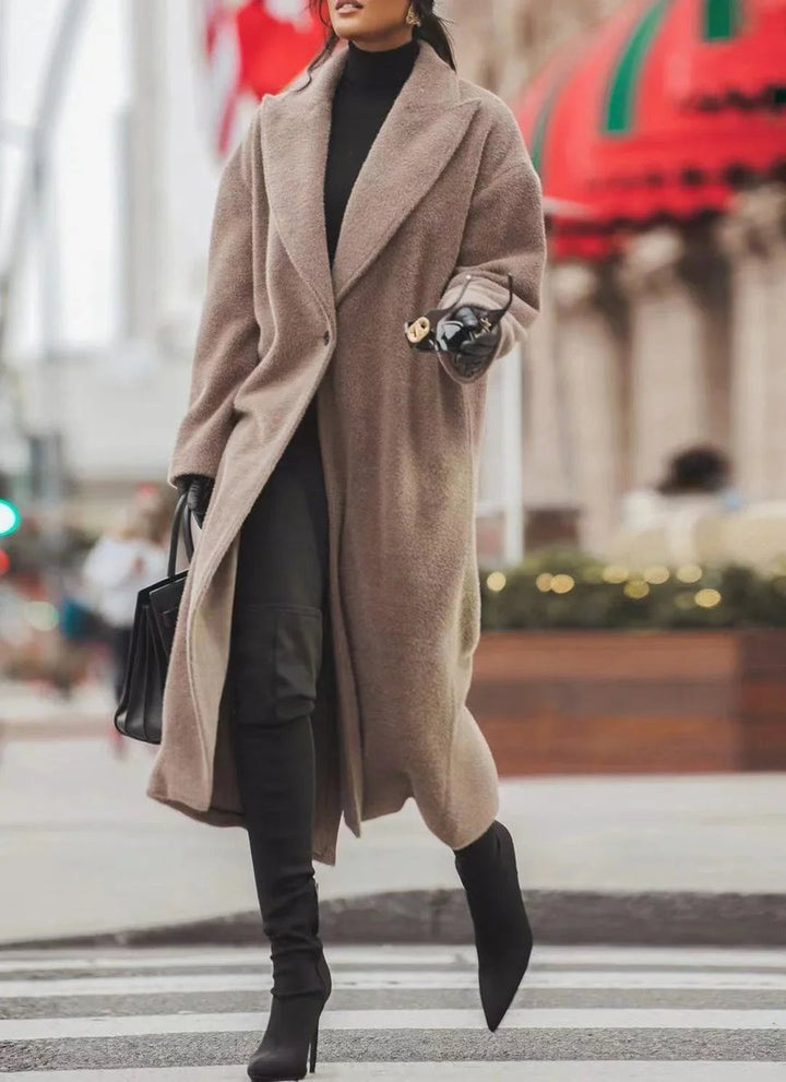Oversized Long Wool-Blend Lapel Coat