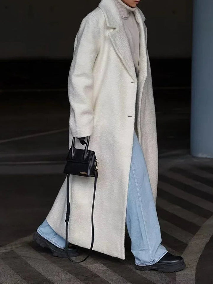 Oversized Long Wool-Blend Lapel Coat