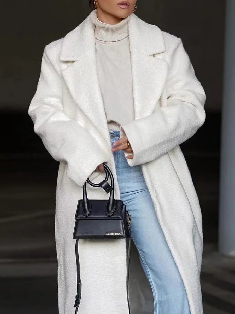 Oversized Long Wool-Blend Lapel Coat