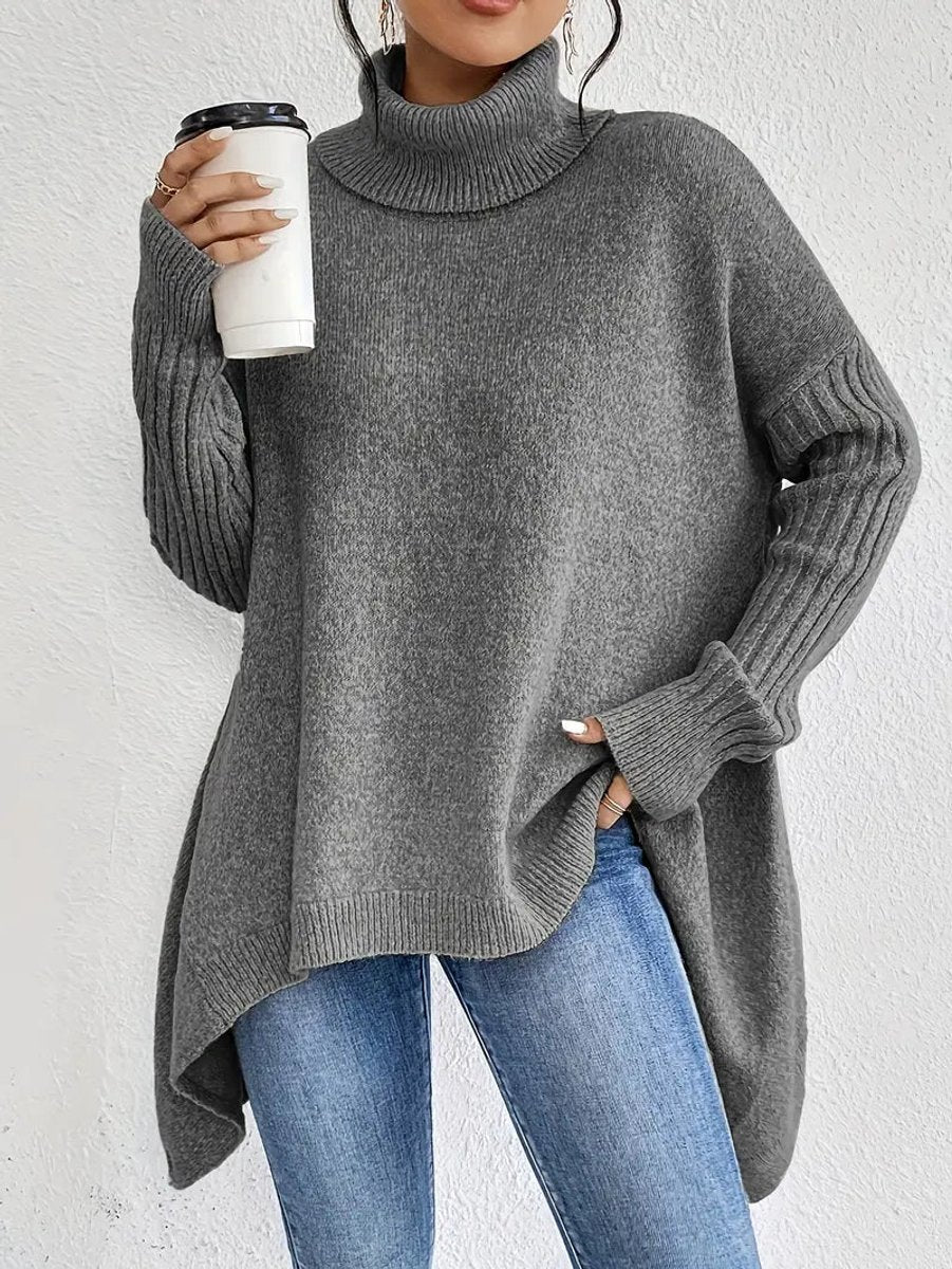 Oversized Longline Ribbed Turtleneck Jumper