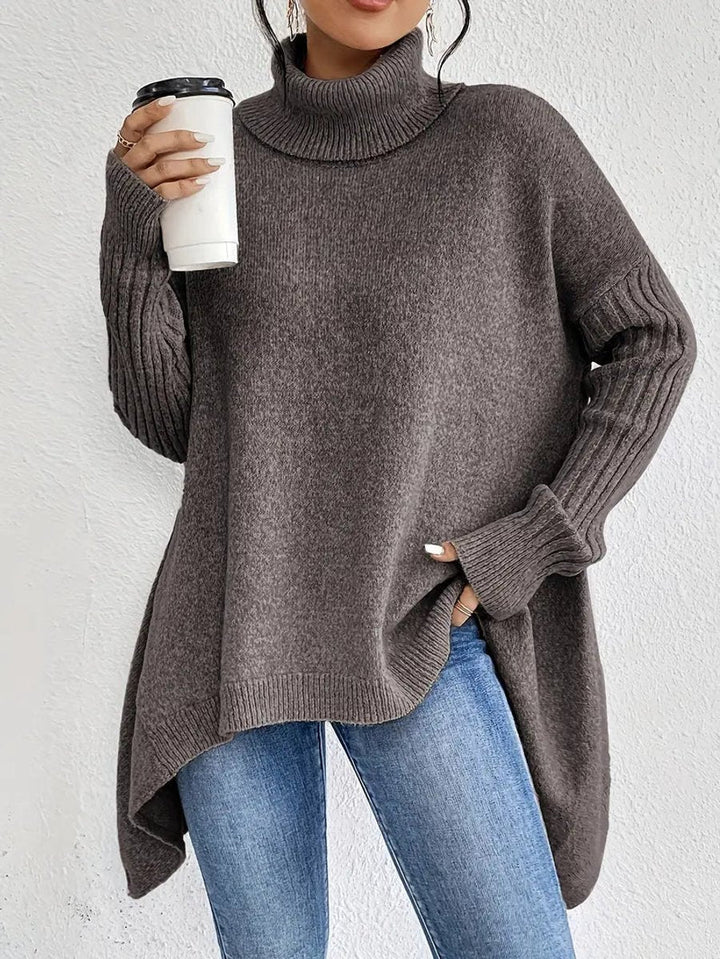 Oversized Longline Ribbed Turtleneck Jumper