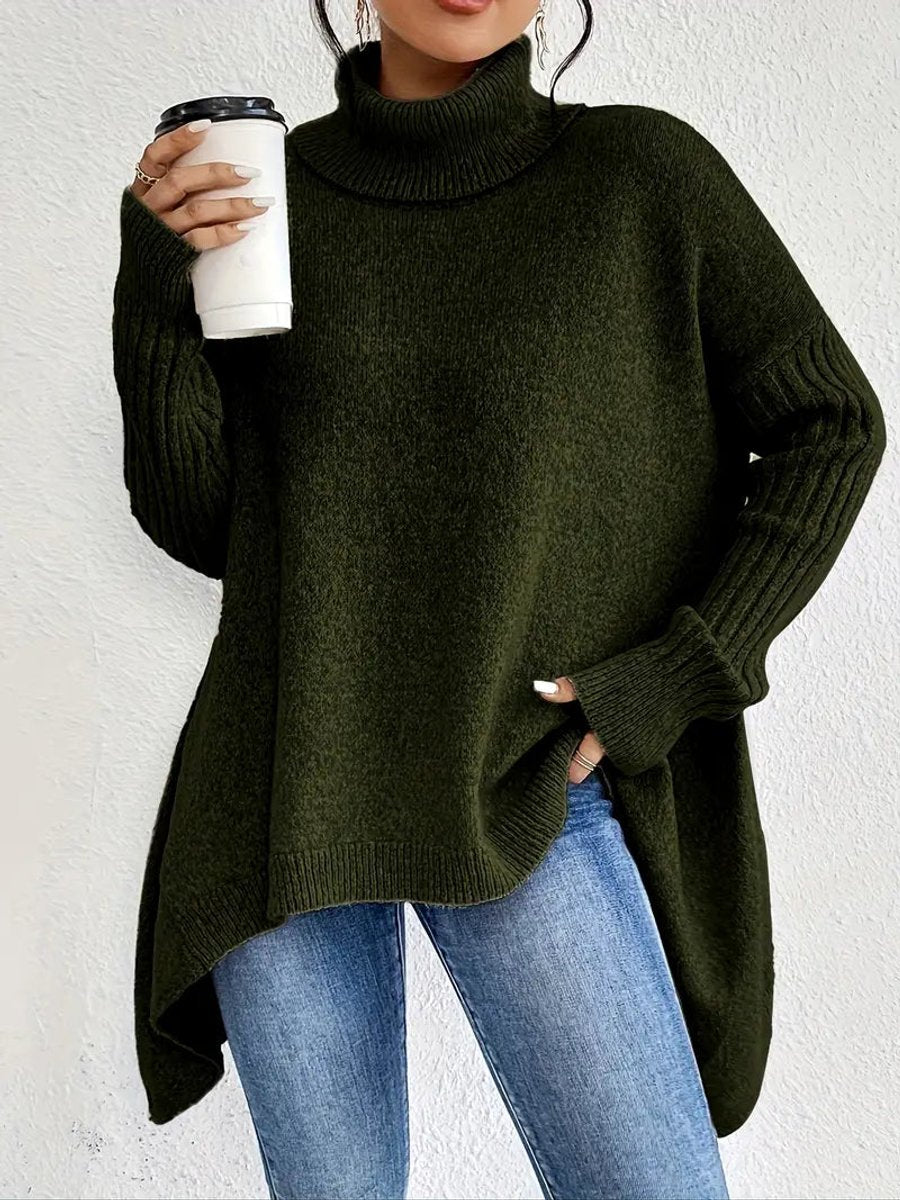 Oversized Longline Ribbed Turtleneck Jumper