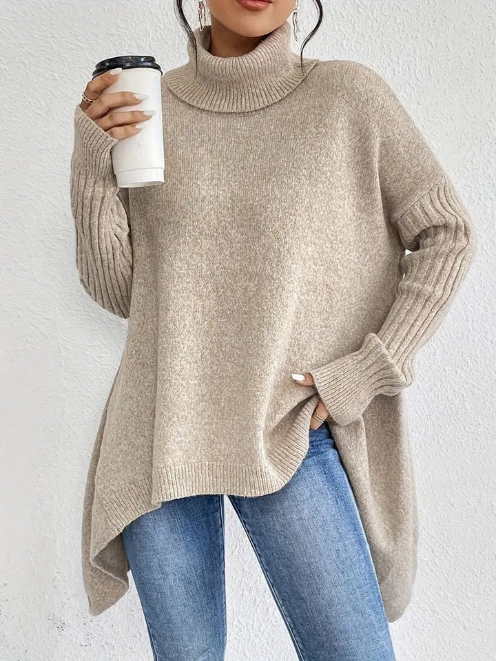 Oversized Longline Ribbed Turtleneck Jumper