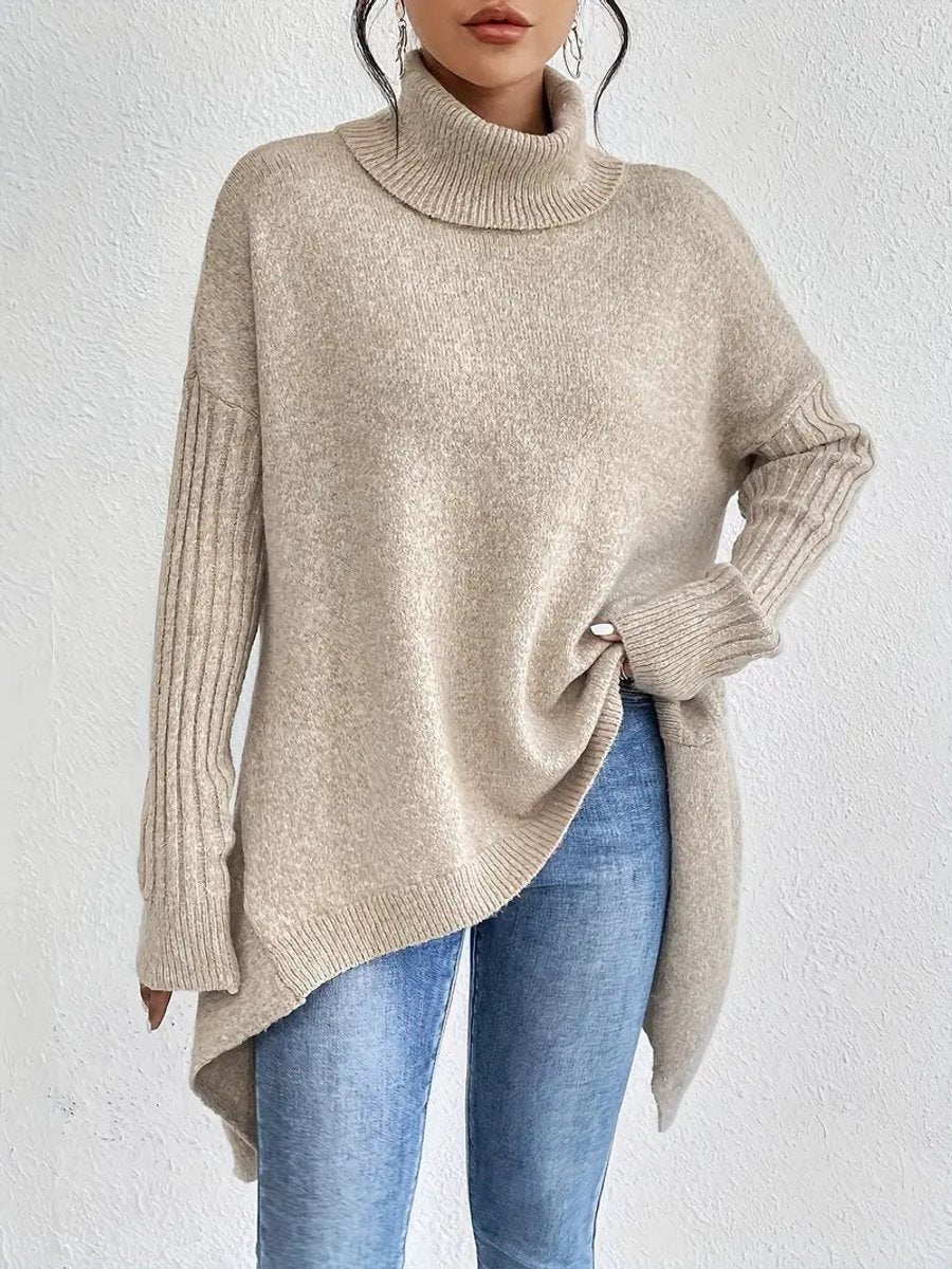 Oversized Longline Ribbed Turtleneck Jumper