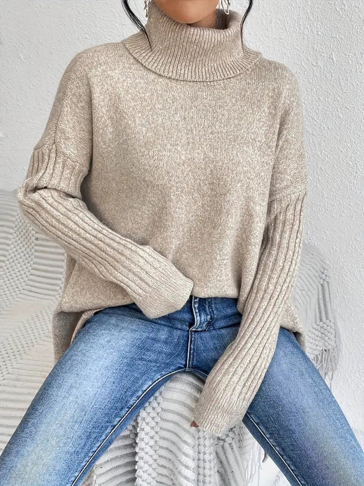 Oversized Longline Ribbed Turtleneck Jumper