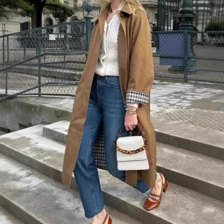 Oversized Plaid-Lined Cotton Blend Trench Coat
