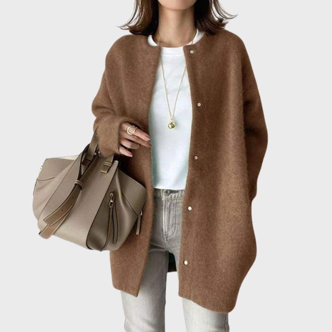 Oversized Snap-Button Knit Cardigan