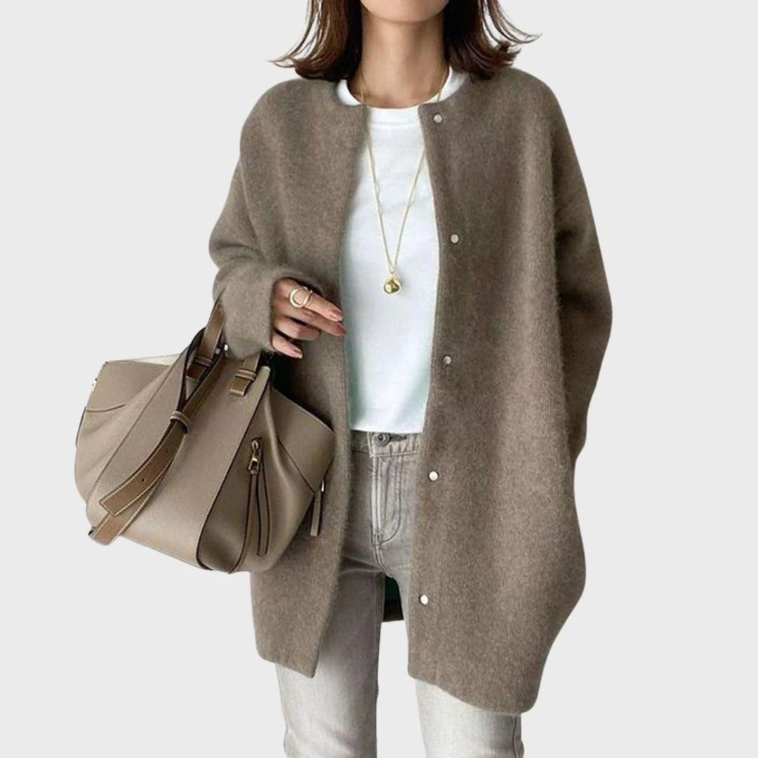 Oversized Snap-Button Knit Cardigan