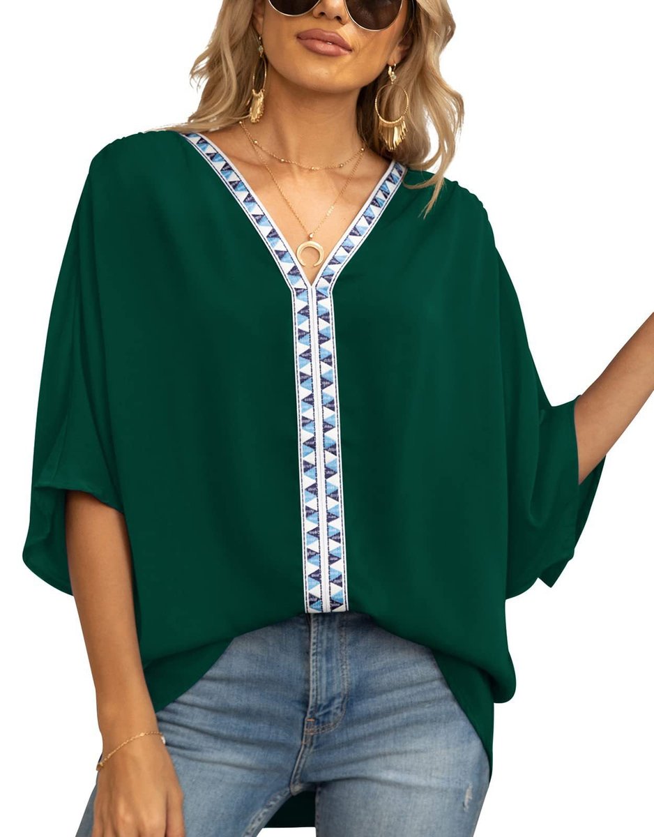 Oversized V-Neck Geometric Trim Tunic