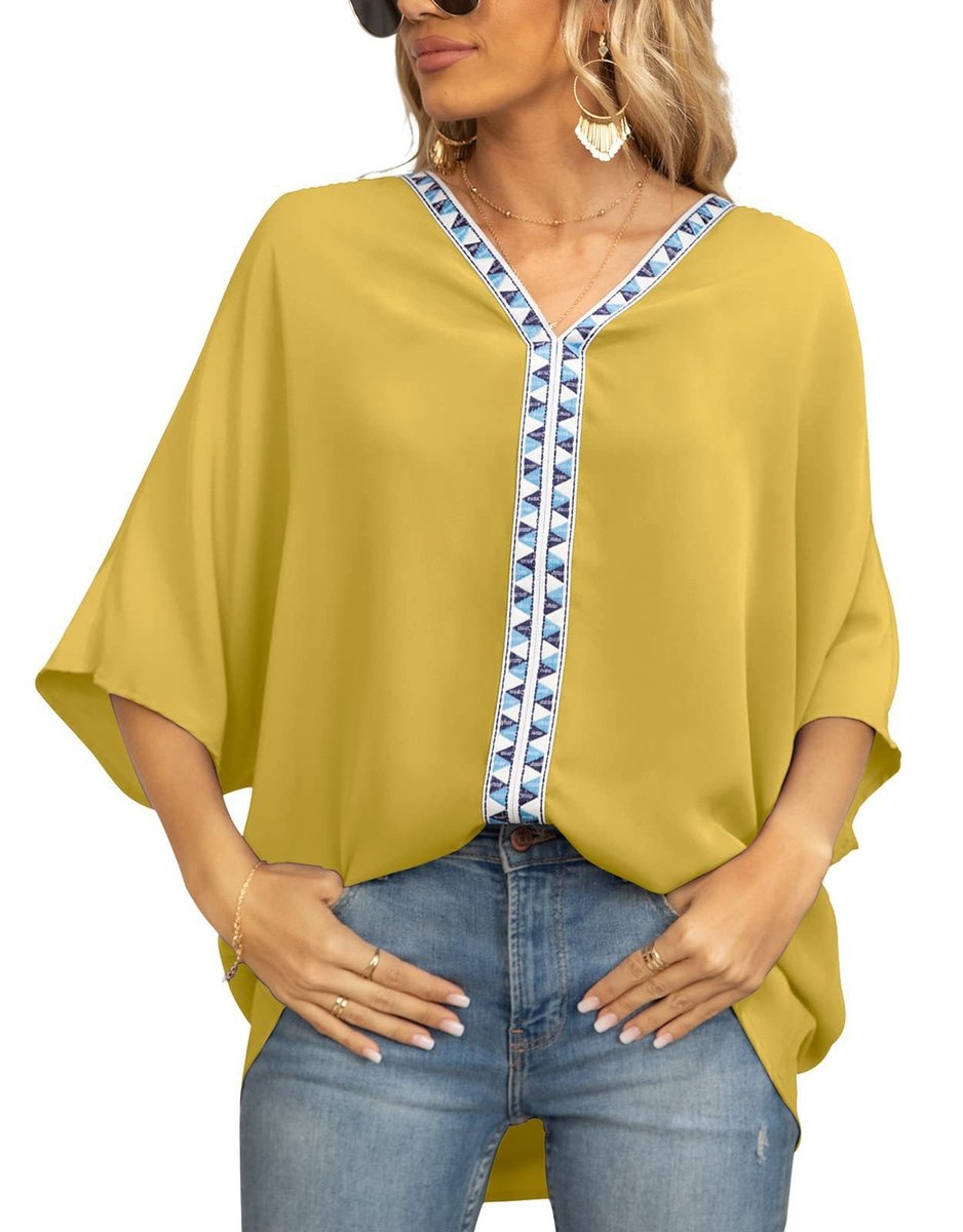 Oversized V-Neck Geometric Trim Tunic