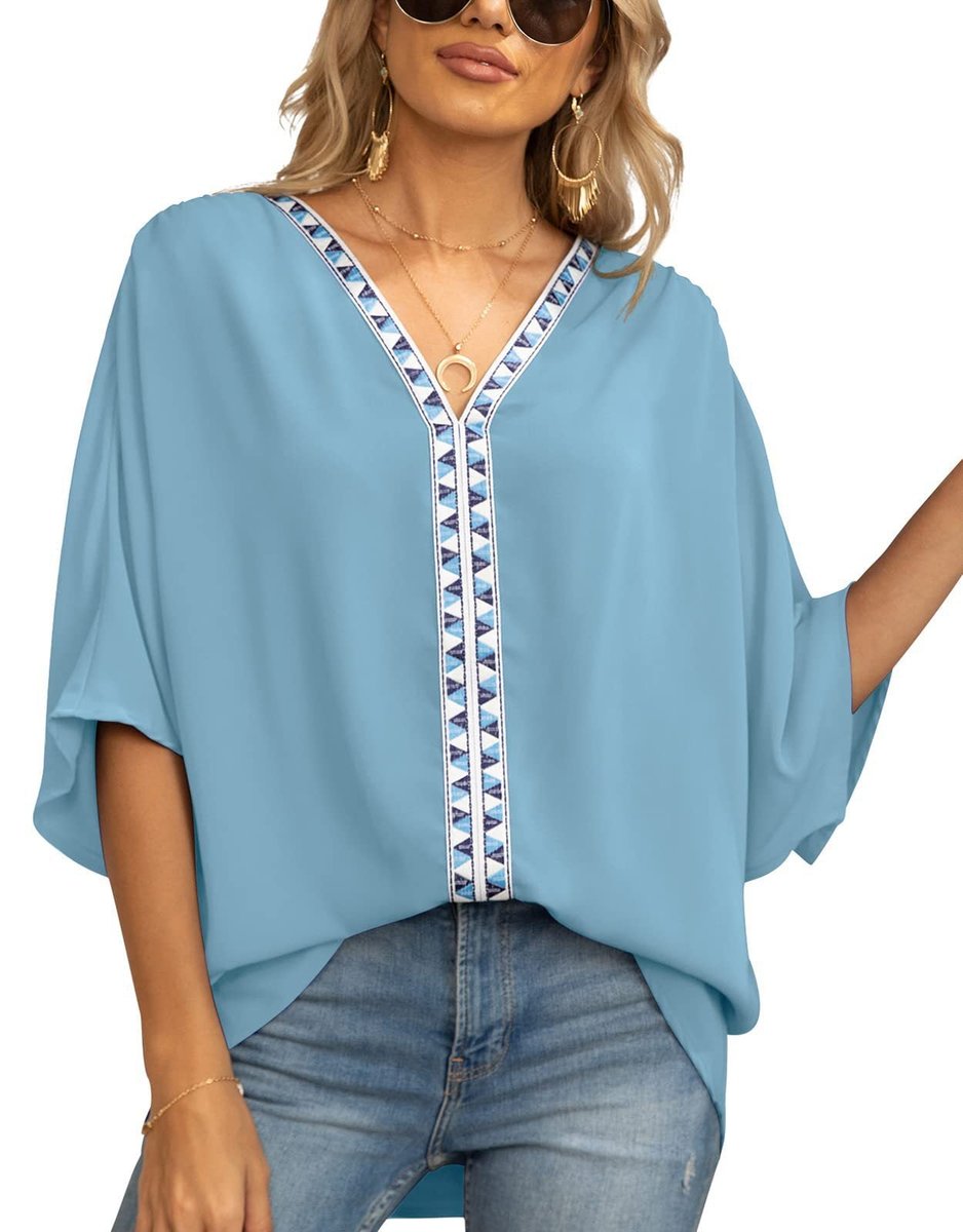 Oversized V-Neck Geometric Trim Tunic