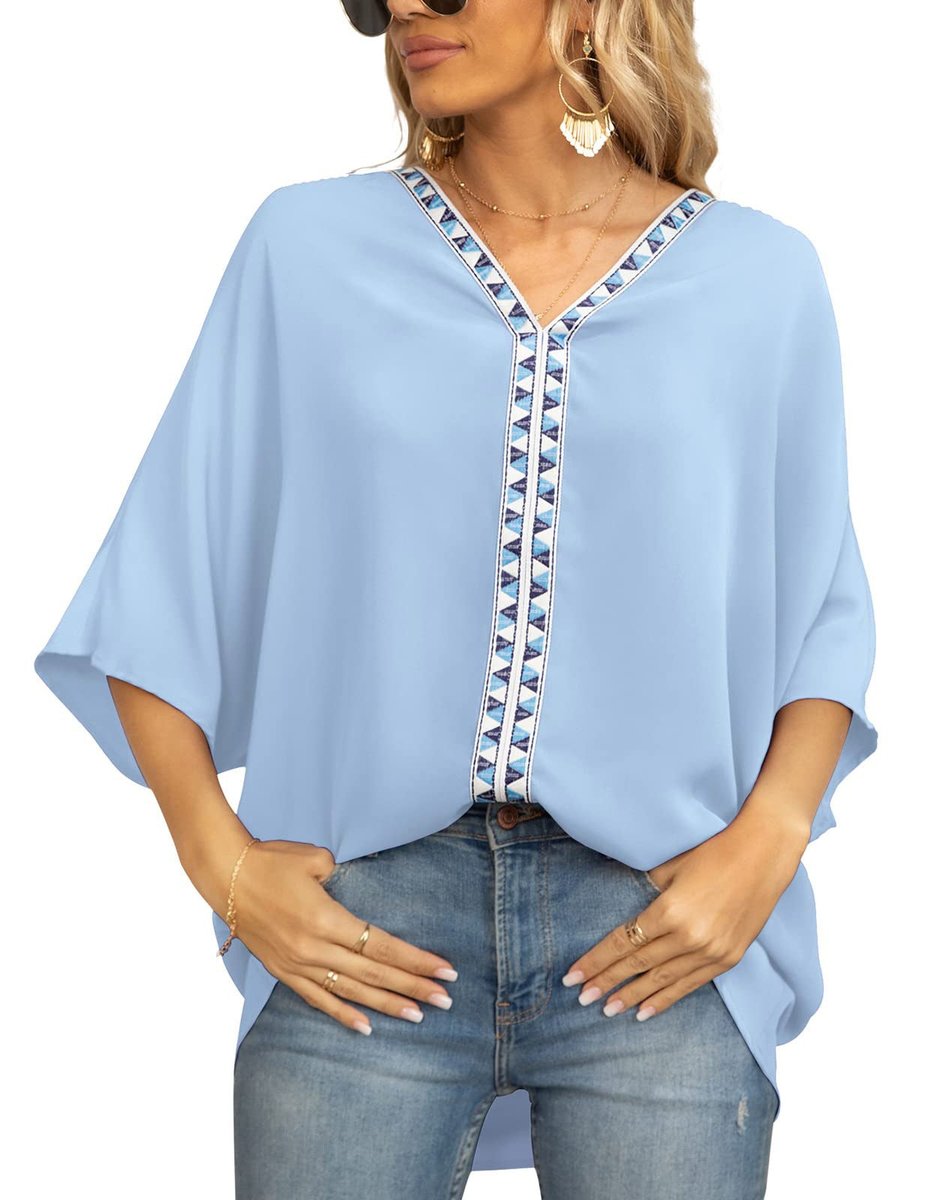 Oversized V-Neck Geometric Trim Tunic