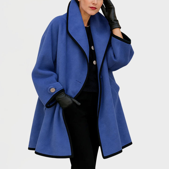 Oversized Wool-Blend Swing Coat with Contrast Trim