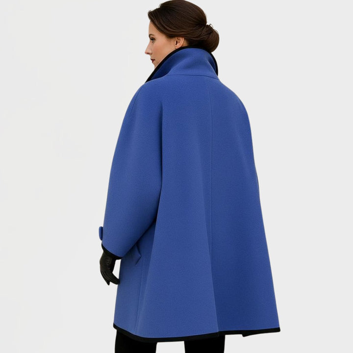 Oversized Wool-Blend Swing Coat with Contrast Trim