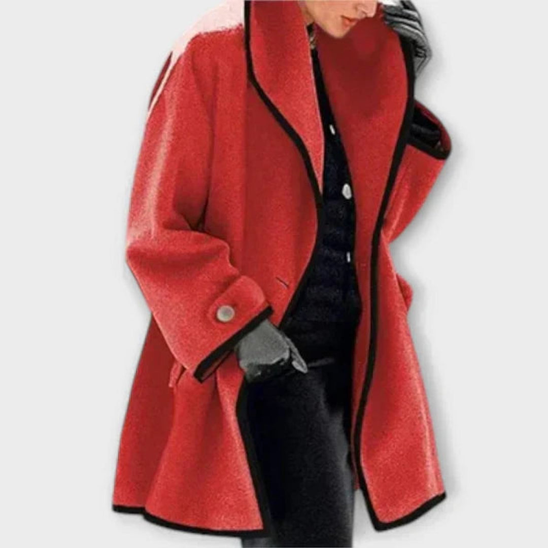 Oversized Wool-Blend Swing Coat with Contrast Trim