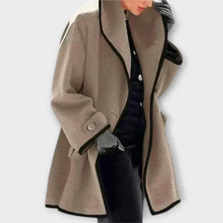 Oversized Wool-Blend Swing Coat with Contrast Trim