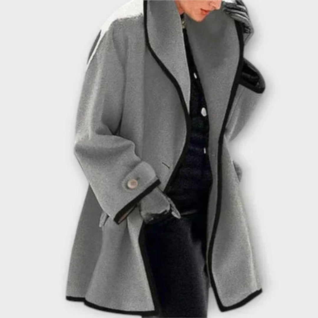 Oversized Wool-Blend Swing Coat with Contrast Trim