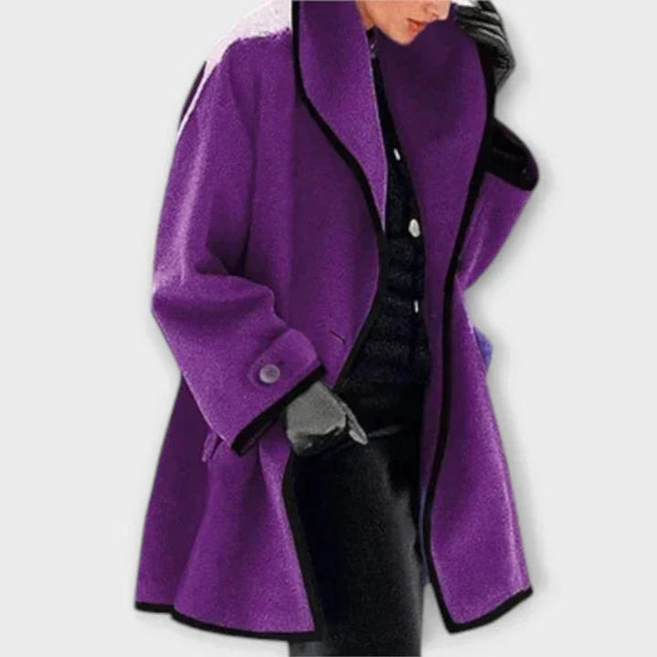 Oversized Wool-Blend Swing Coat with Contrast Trim