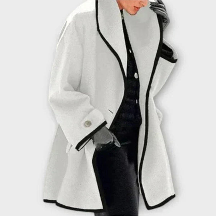 Oversized Wool-Blend Swing Coat with Contrast Trim