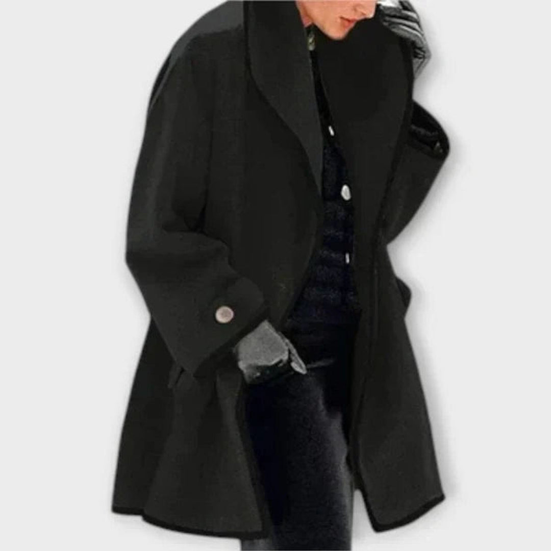 Oversized Wool-Blend Swing Coat with Contrast Trim