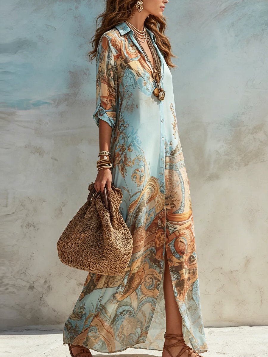 Paisley Print Button-Through Maxi Shirt Dress