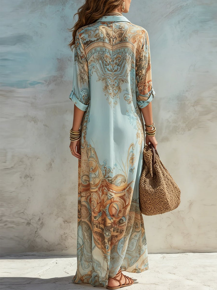 Paisley Print Button-Through Maxi Shirt Dress