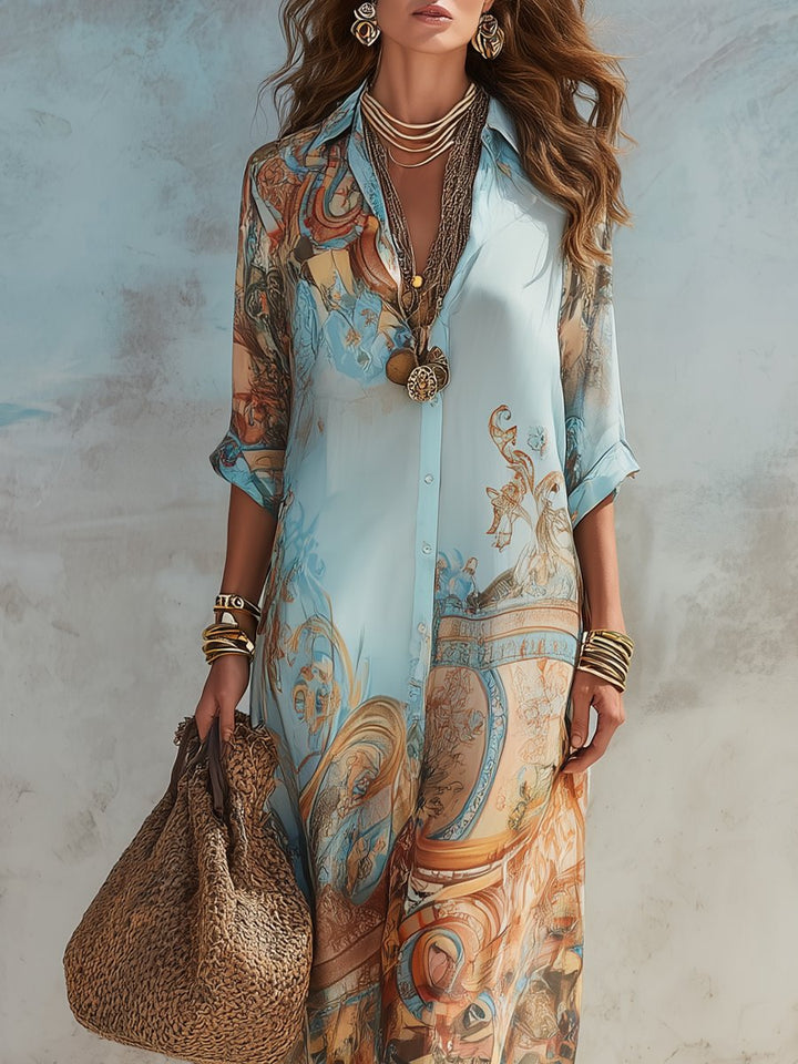 Paisley Print Button-Through Maxi Shirt Dress