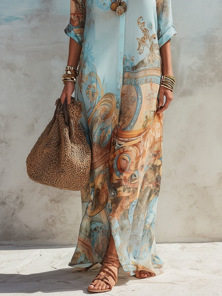 Paisley Print Button-Through Maxi Shirt Dress
