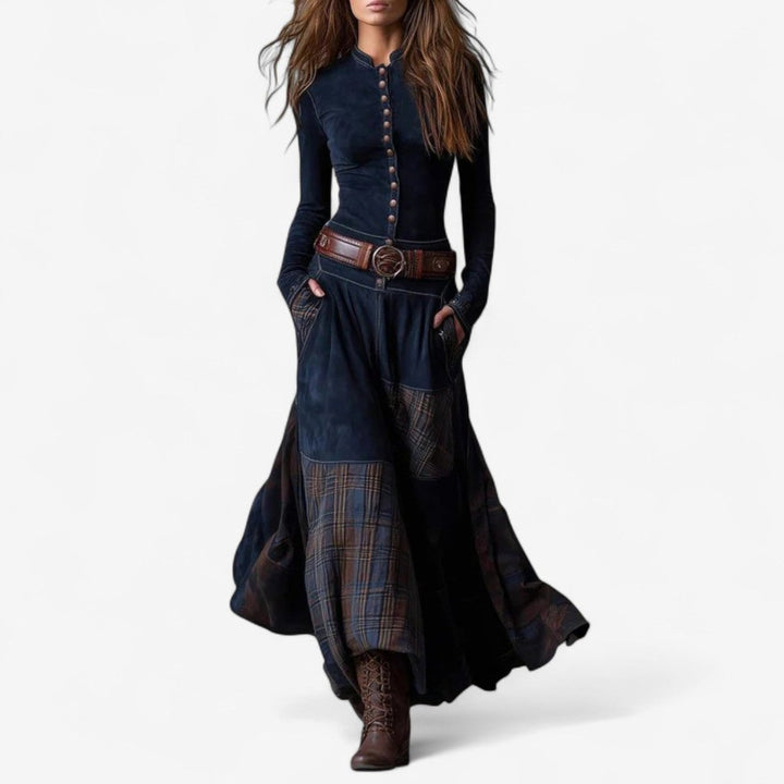 Patchwork Plaid Maxi Dress
