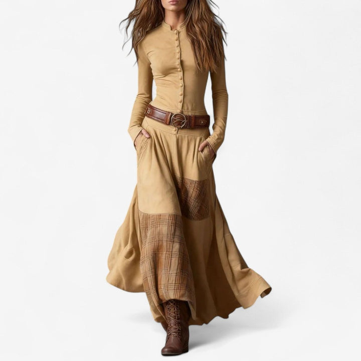 Patchwork Plaid Maxi Dress
