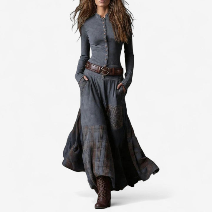 Patchwork Plaid Maxi Dress