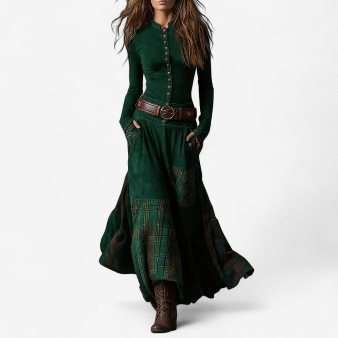 Patchwork Plaid Maxi Dress