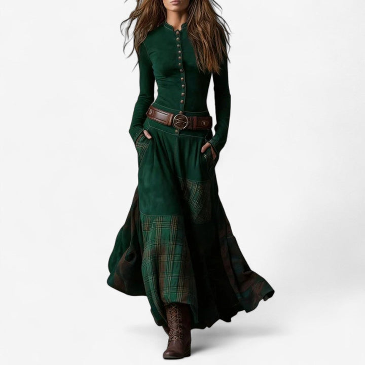 Patchwork Plaid Maxi Dress