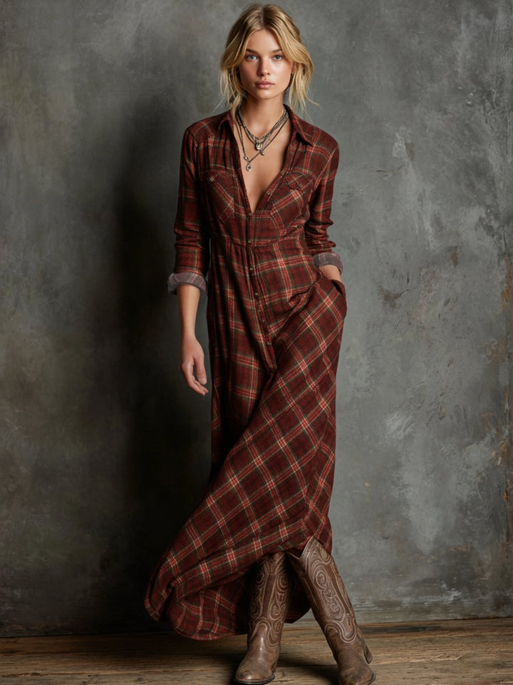 Plaid Flannel Maxi Shirt Dress