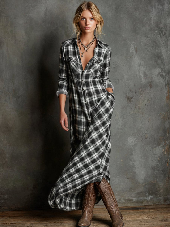 Plaid Flannel Maxi Shirt Dress