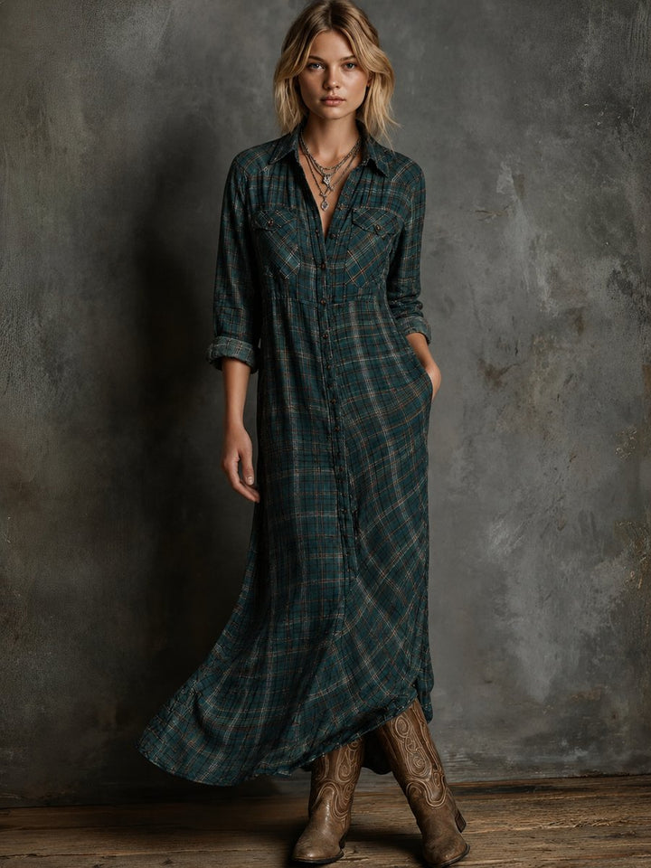 Plaid Flannel Maxi Shirt Dress