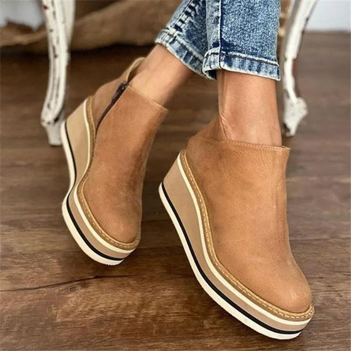 Platform Wedge Zip-Up Ankle Boots