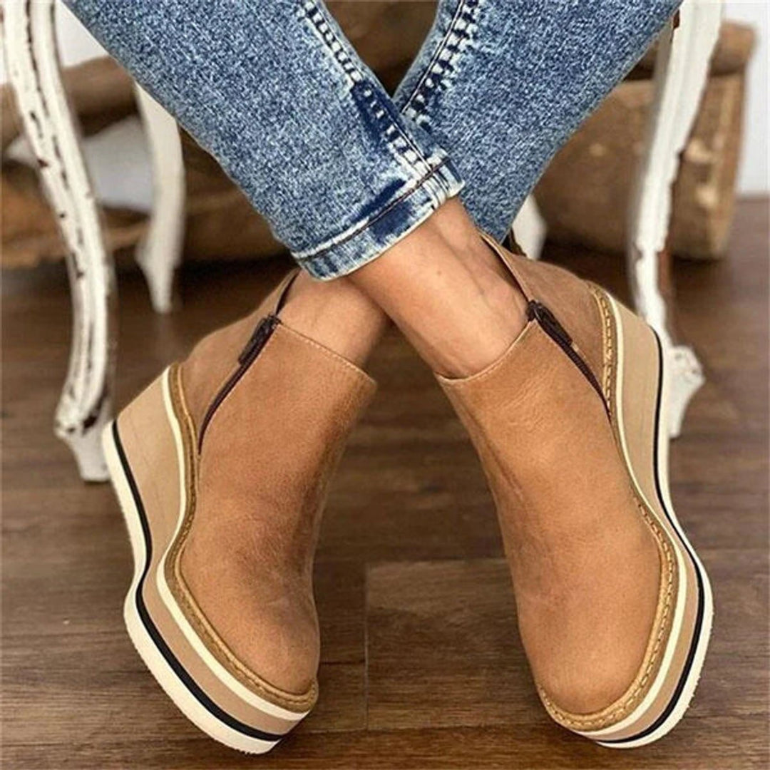 Platform Wedge Zip-Up Ankle Boots