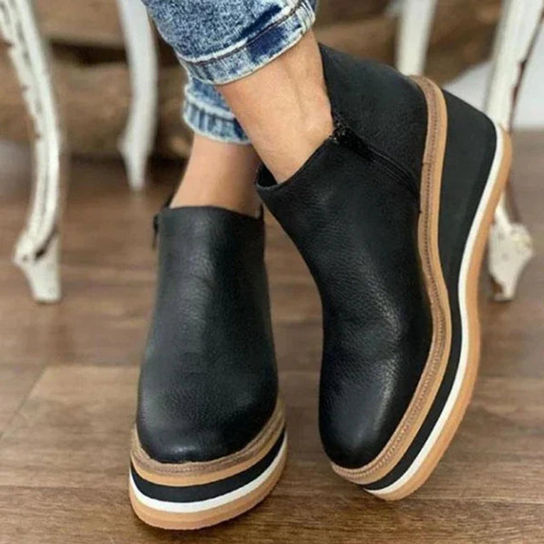 Platform Wedge Zip-Up Ankle Boots