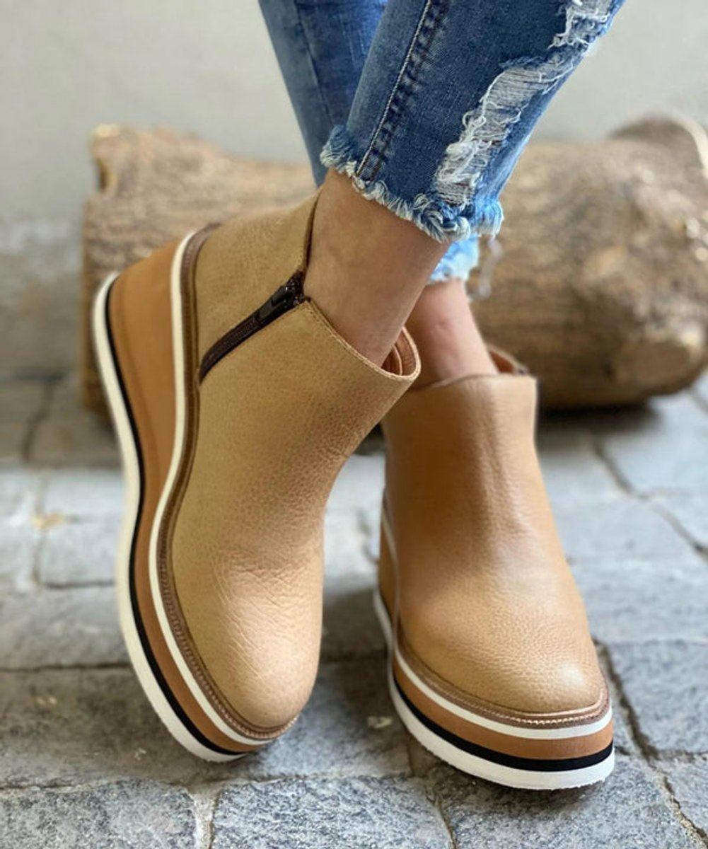 Platform Wedge Zip-Up Ankle Boots