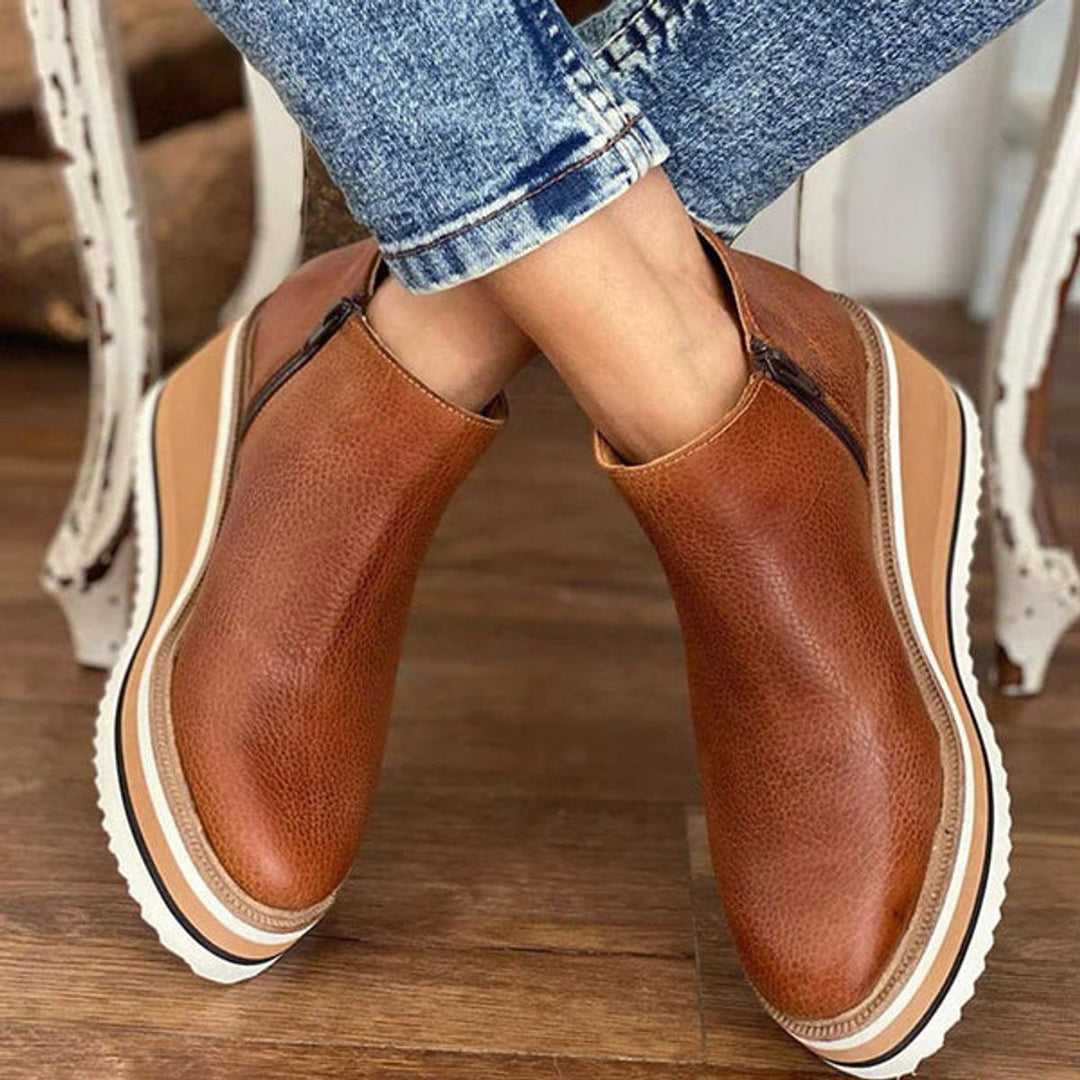 Platform Wedge Zip-Up Ankle Boots