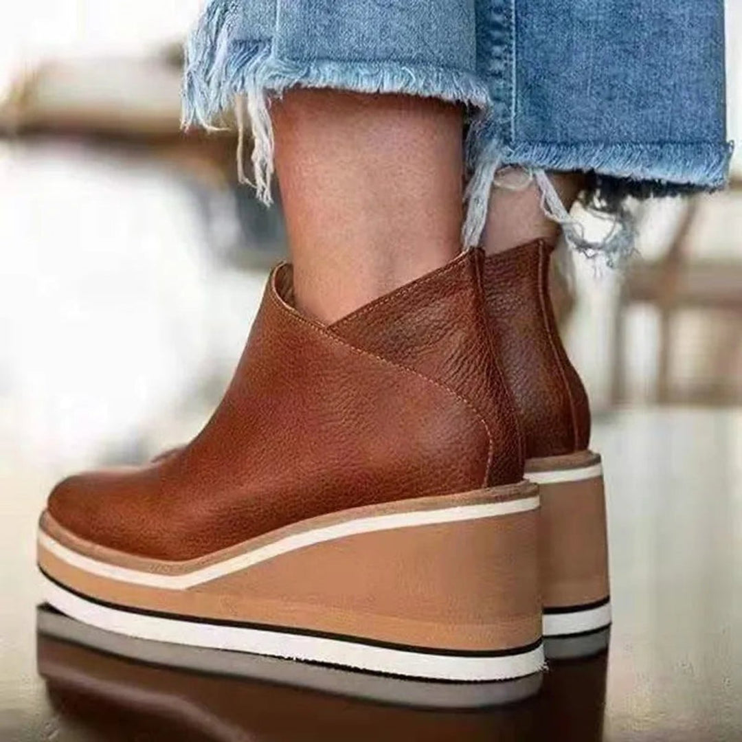 Platform Wedge Zip-Up Ankle Boots