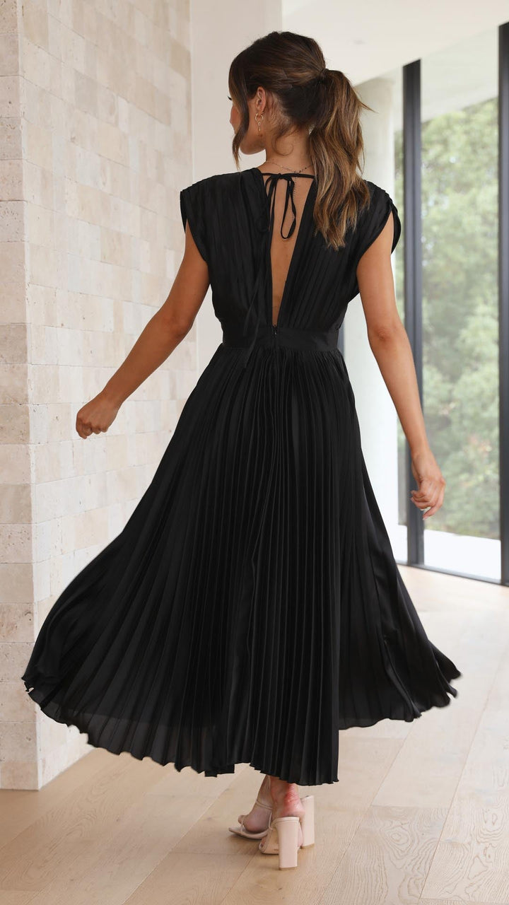 Pleated V-Neck Midi Occasion Dress