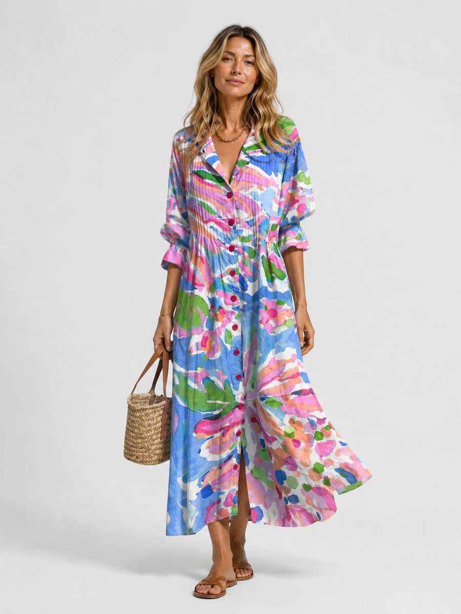 Printed Maxi Shirt Dress