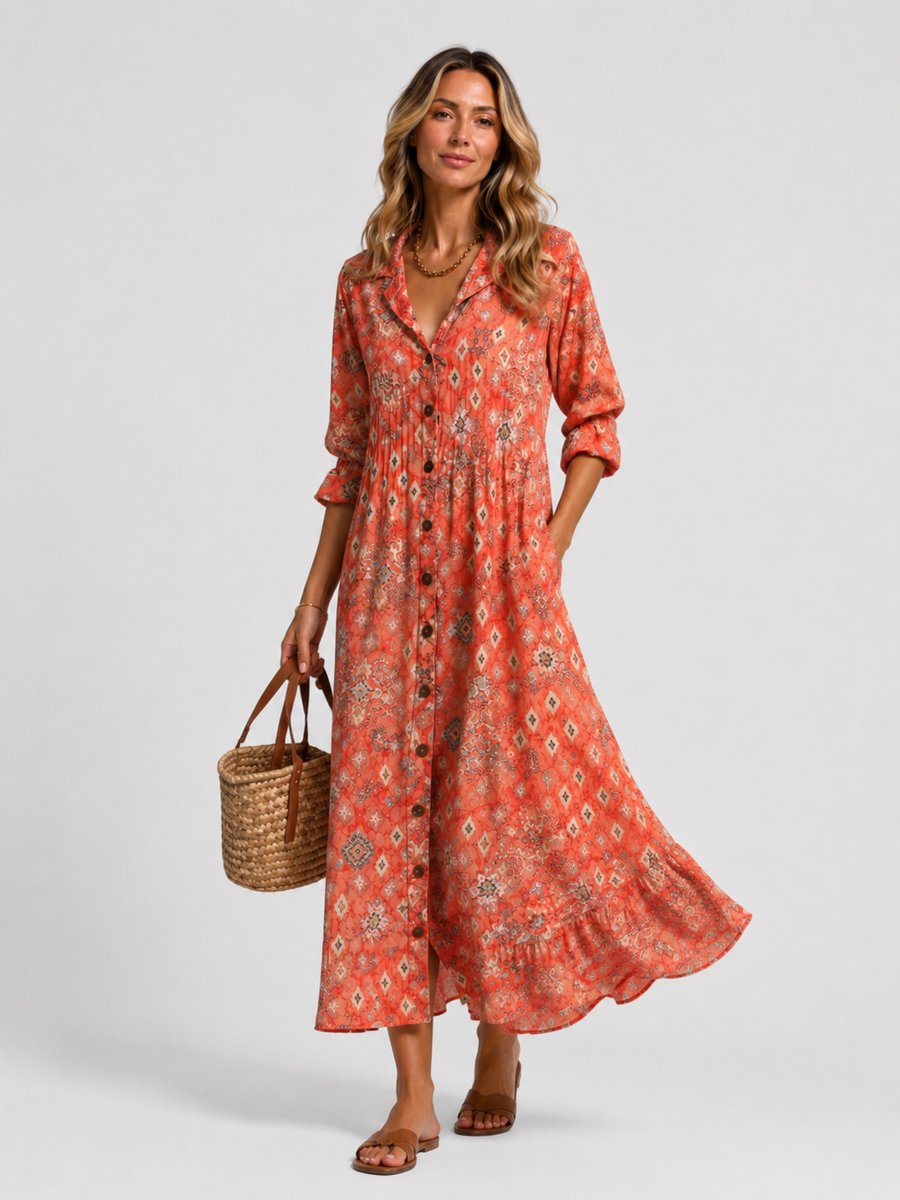 Printed Maxi Shirt Dress