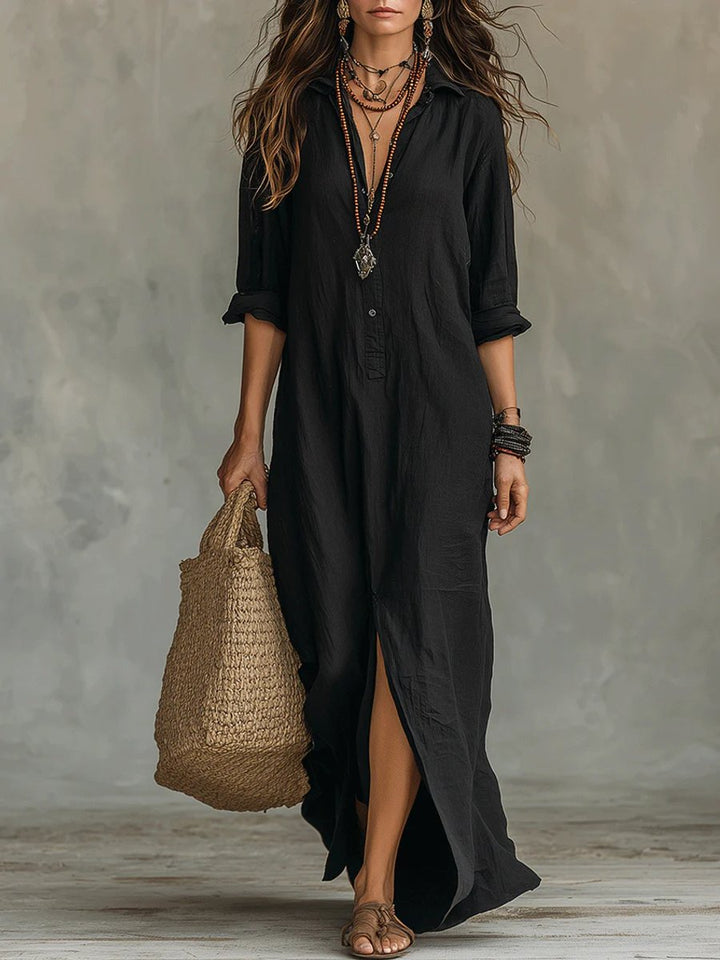 Relaxed-Fit Long Sleeve Maxi Shirt Dress